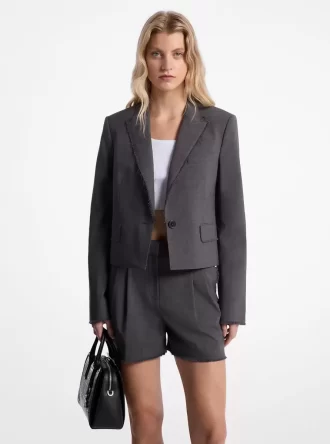 Kurzer Blazer aus Stretch-Tropenwolle mit Fransen