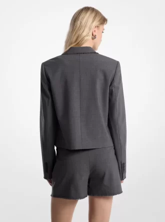 Kurzer Blazer aus Stretch-Tropenwolle mit Fransen