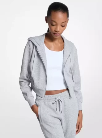 Kurzer Kapuzenpullover mit Logo-Jacquard-Muster und Reißverschluss