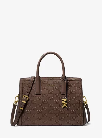 Laila Medium Schultertasche aus poliertem Leder mit Logoprägung