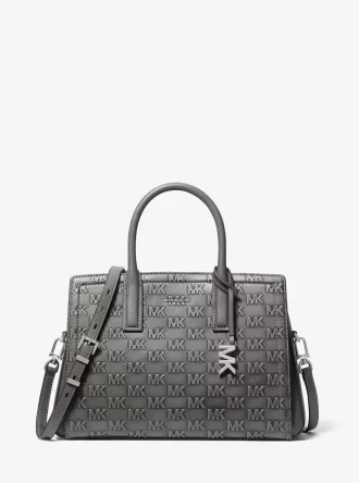 Laila Medium Schultertasche aus poliertem Leder mit Logoprägung