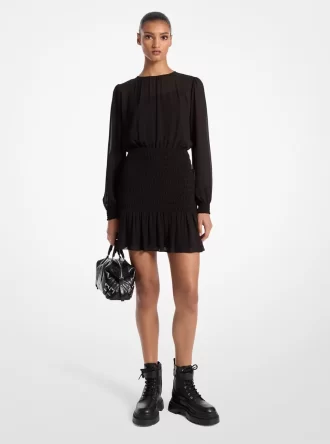 Langarmkleid aus gerafftem Georgette
