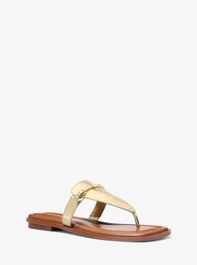 Lena Metallic-Leder-T-Riemen-Sandale Lena Metallic-Leder-T-Riemen-Sandale