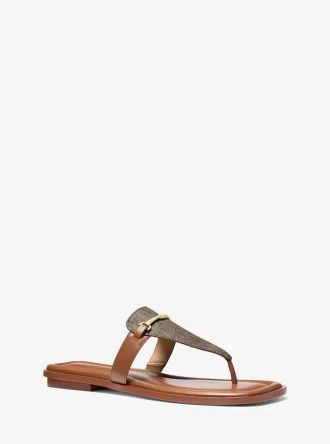 Lena-Sandalen mit charakteristischem Logo und T-Riemen aus Leder