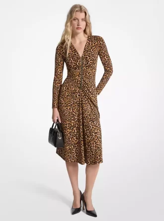 Leopardenmuster-Kleid aus mattem Jersey mit Raffungen