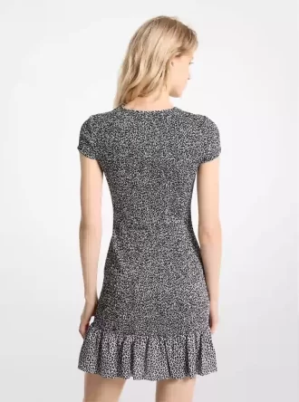 Leopardenmuster-Minikleid mit Smokdetails