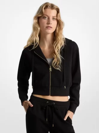 Logo-Jacquard-Anhänger, Jacquard-Cropped-Zip-Up-Hoodie