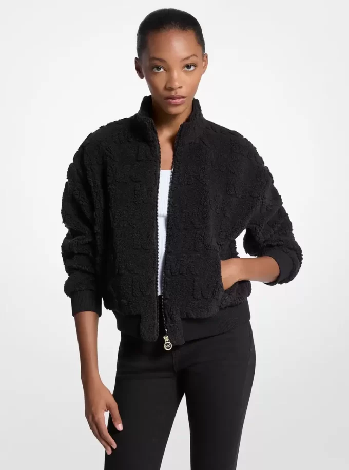 Logo-Jacquard-Sherpa-Jacke mit Reißverschluss Logo-Jacquard-Sherpa-Jacke mit Reißverschluss