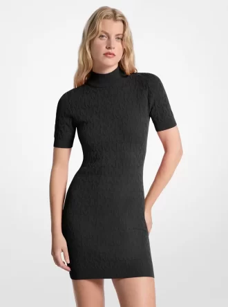 Logo-Jacquard-Strickkleid mit Stehkragen