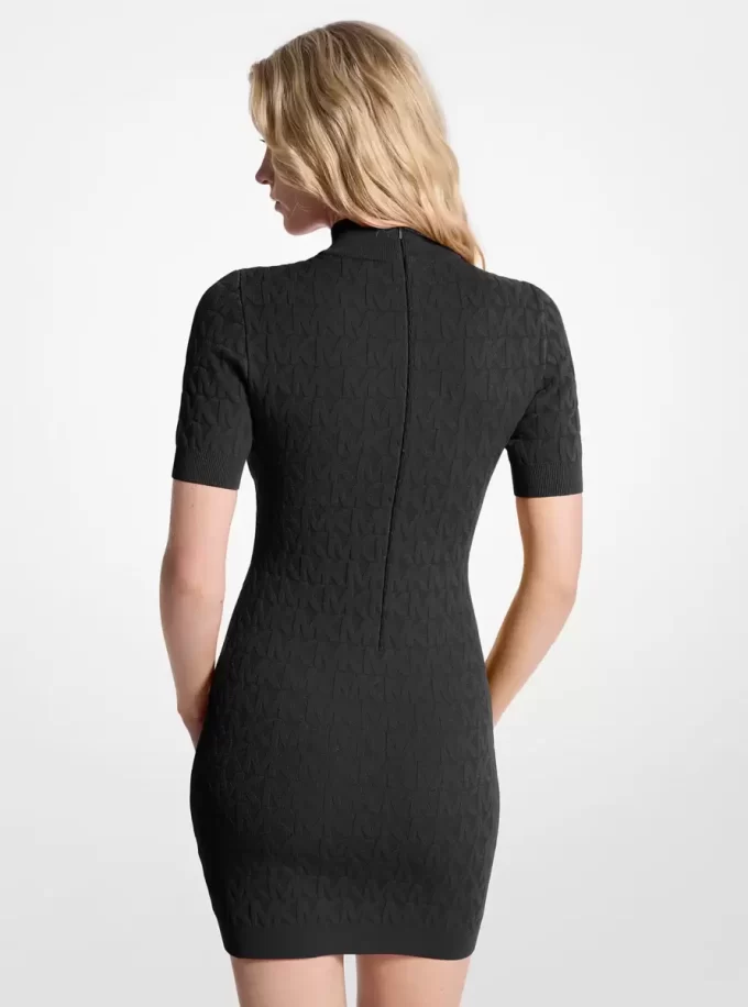 Logo-Jacquard-Strickkleid mit Stehkragen