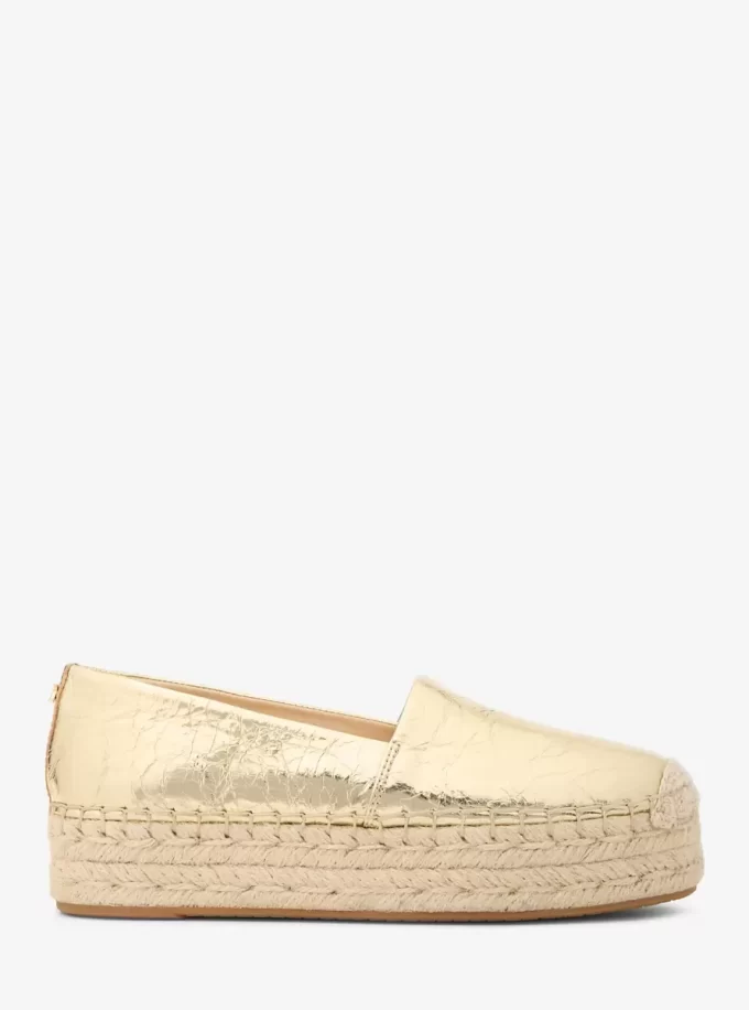 Lynne Plateau-Espadrilles aus geknacktem Metallic-Leder