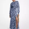 Maxikleid aus Georgette mit Paisley-Muster und Smok-Einsätzen