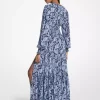 Maxikleid aus Georgette mit Paisley-Muster und Smok-Einsätzen