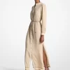 Maxikleid aus Satin mit Logoprint und Gürtel