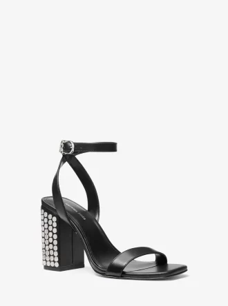 Merriam Leder-Sandalen mit Nieten und Blockabsatz