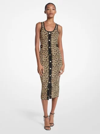Midi-Tankkleid aus Stretch-Viskose mit Leopardenmuster