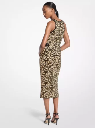 Midi-Tankkleid aus Stretch-Viskose mit Leopardenmuster