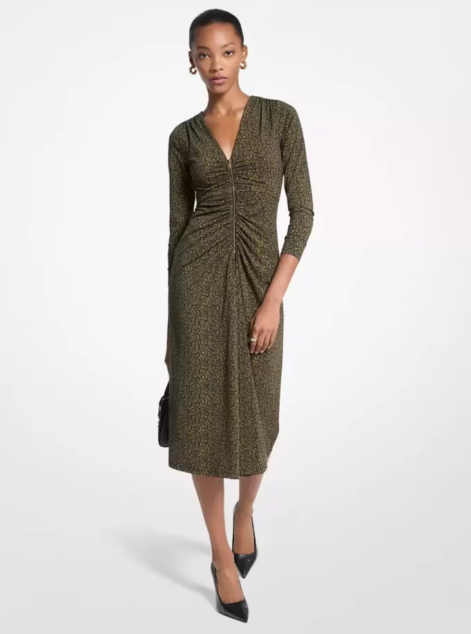 Midikleid aus dehnbarem, mattem Jersey mit Paisley-Print