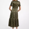 Midikleid aus gehämmertem Satin mit Blumenmuster