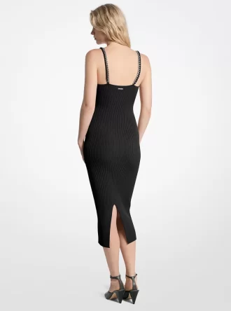 Midikleid aus geripptem Stretch-Strick mit Kettenmuster