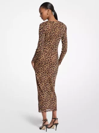 Midikleid aus Nylon-Mesh mit Leopardenmuster