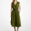 Midikleid aus Stretch-Baumwollpopeline mit Gürtel