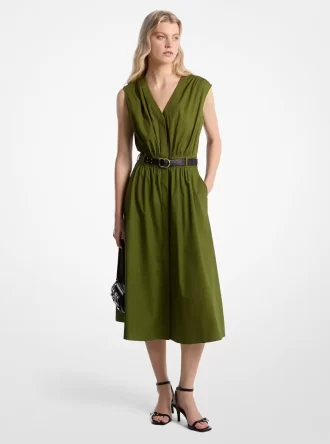Midikleid aus Stretch-Baumwollpopeline mit Gürtel