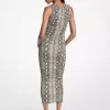 Midikleid aus Stretch-Jersey mit Schlangenmuster und Raffungen
