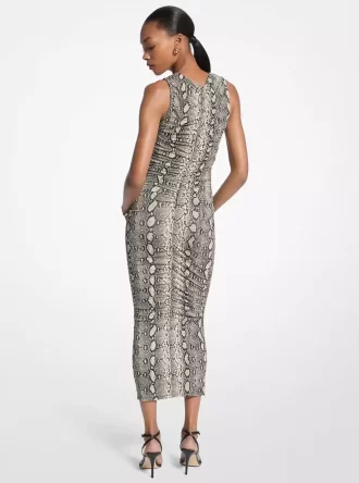 Midikleid aus Stretch-Jersey mit Schlangenmuster und Raffungen