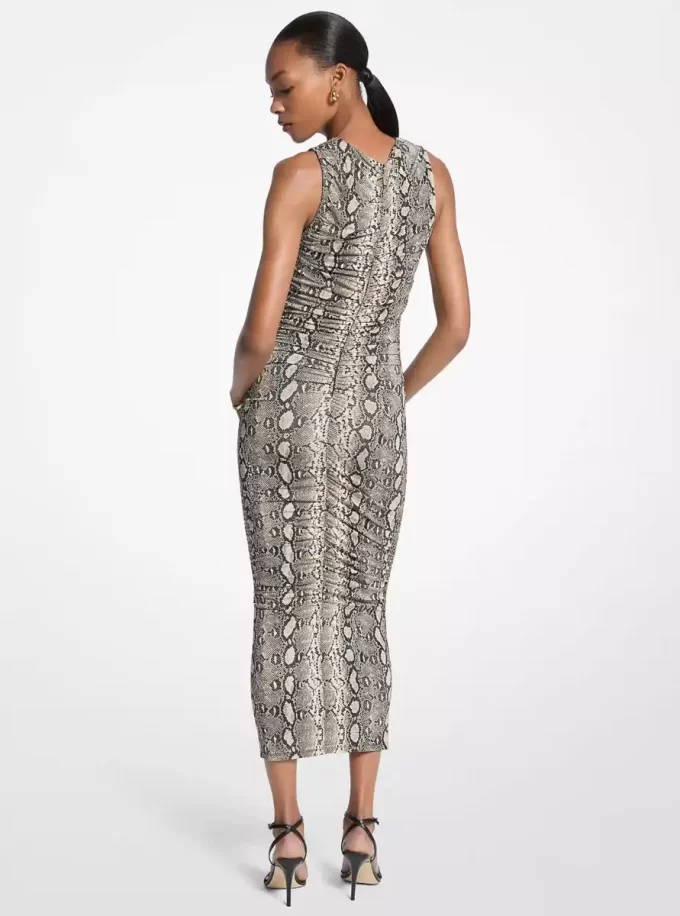 Midikleid aus Stretch-Jersey mit Schlangenmuster und Raffungen