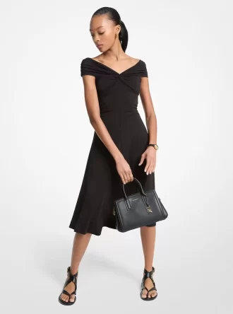 Midikleid aus Stretch-Viskose mit Carmen-Ausschnitt