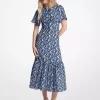 Midikleid aus Viskose-Seiden-Mischgewebe mit Blumenmuster Midikleid aus Viskose-Seiden-Mischgewebe mit Blumenmuster