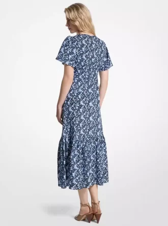 Midikleid aus Viskose-Seiden-Mischgewebe mit Blumenmuster