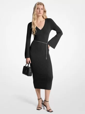 Midikleid aus Wollmischung mit Gürtel