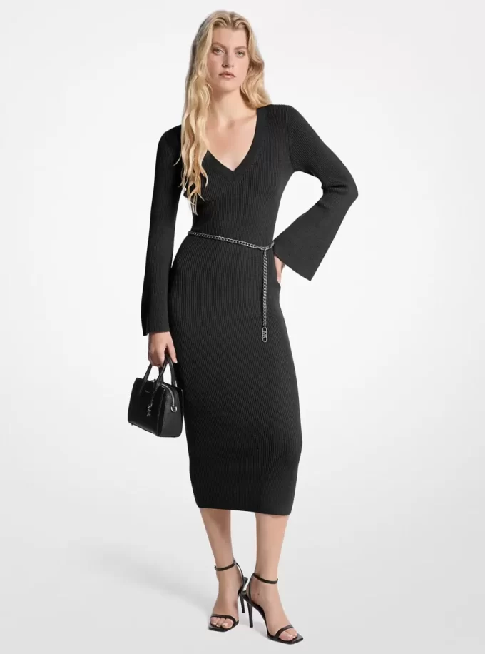 Midikleid aus Wollmischung mit Gürtel Midikleid aus Wollmischung mit Gürtel