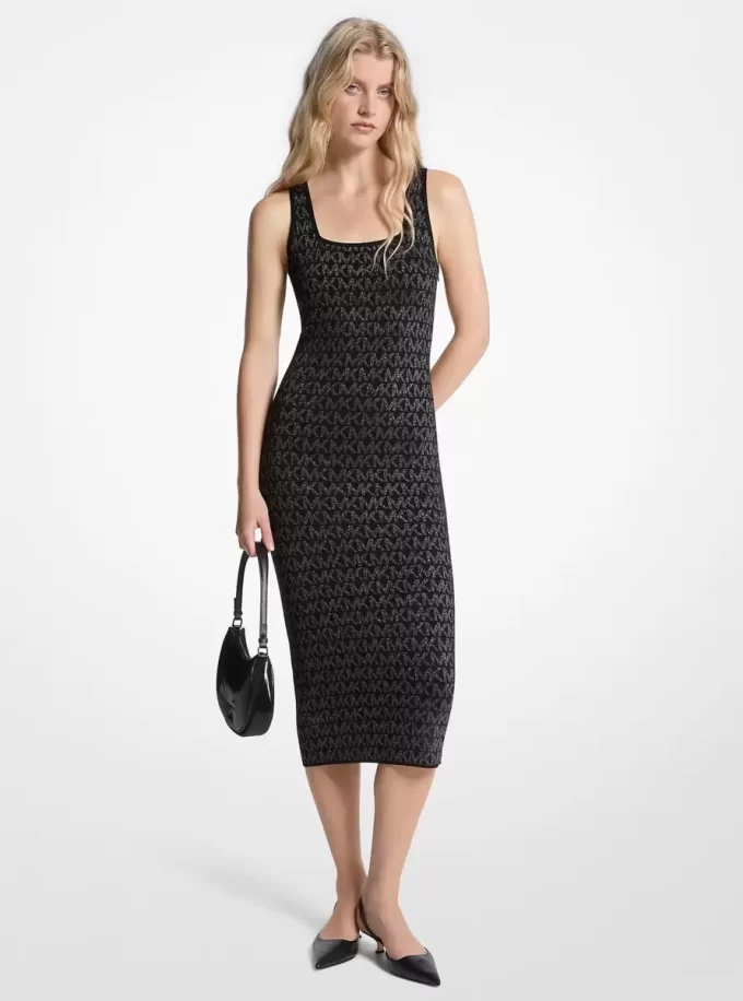 Midikleid mit Metallic-Logo-Jacquardmuster