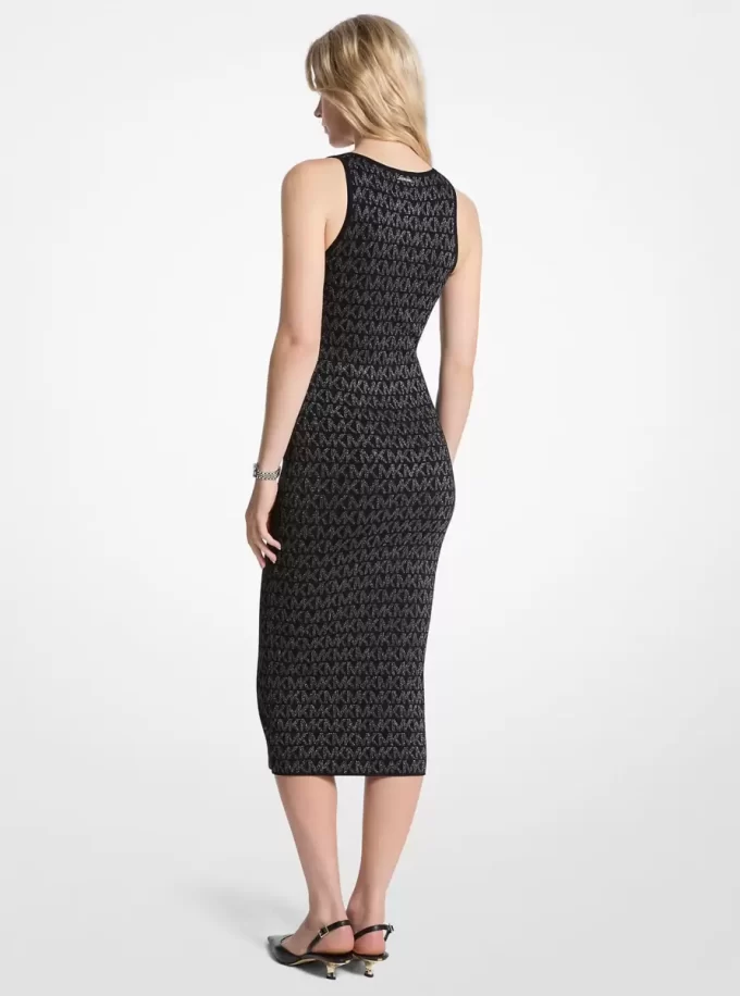Midikleid mit Metallic-Logo-Jacquardmuster