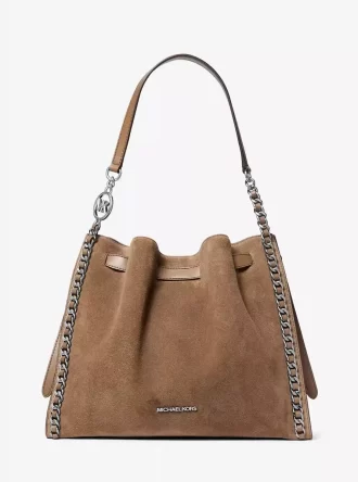 Mina Große Wildleder-Schultertasche mit Kette