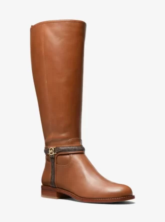 Mindy Lederstiefel mit Logo-Besatz und weitem Schaft