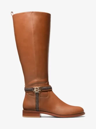 Mindy Lederstiefel mit Logo-Besatz und weitem Schaft