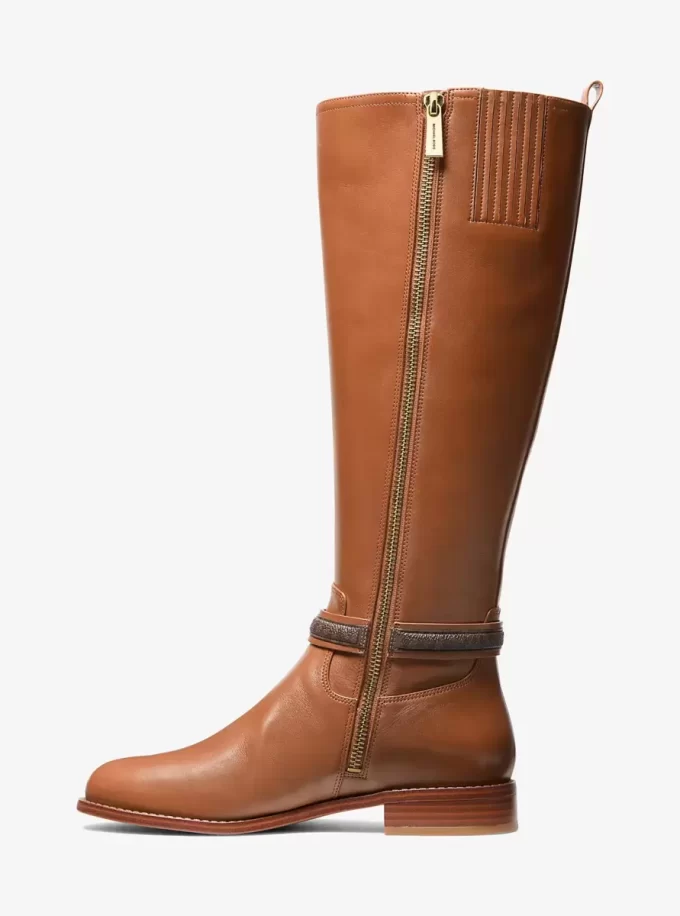 Mindy Lederstiefel mit Logo-Besatz und weitem Schaft Mindy Lederstiefel mit Logo-Besatz und weitem Schaft