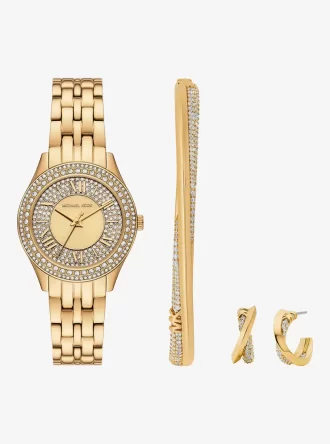 Mini Harlowe Pavé Goldfarbenes Uhren- und Schmuckset