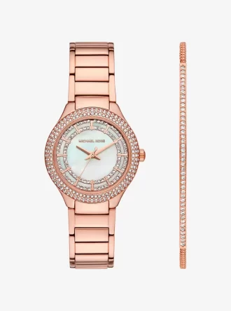 Mini Sylvia Pavé Roségoldfarbenes Uhren- und Armband-Geschenkset