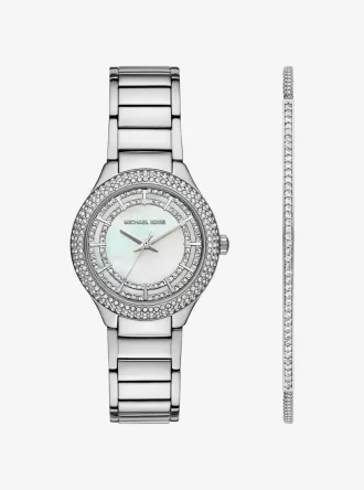 Mini Sylvia Pavé Silberfarbenes Uhren- und Armband-Geschenkset