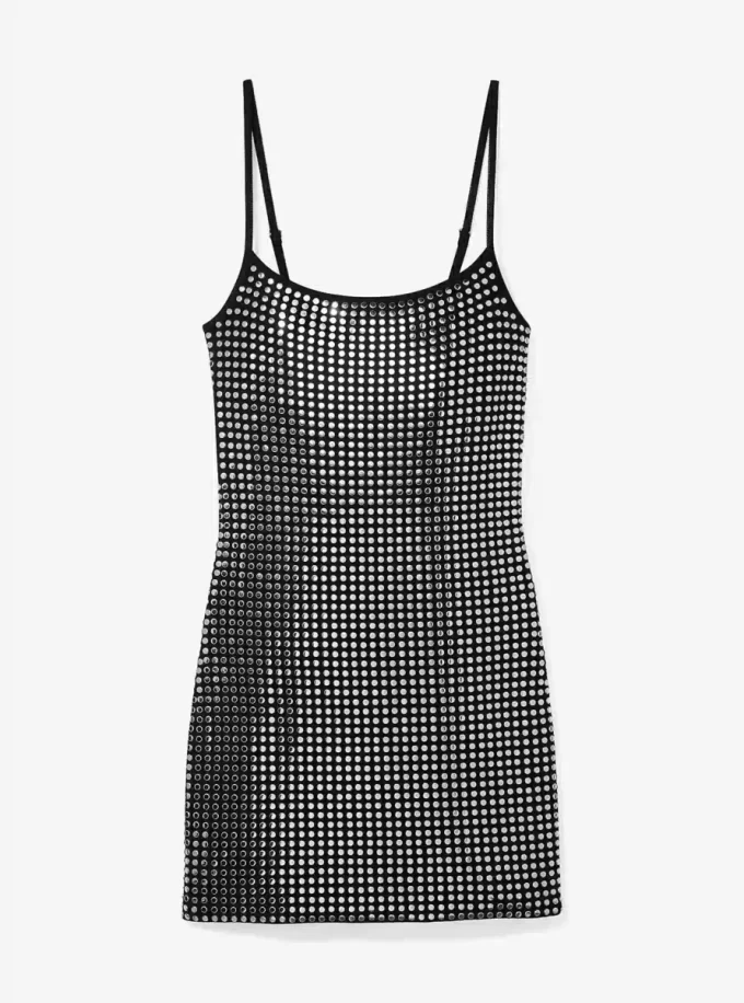 Minikleid aus Stretch-Viskose mit Nieten
