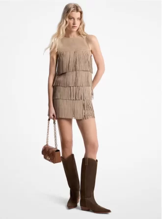 Minikleid aus Wildleder mit Fransen