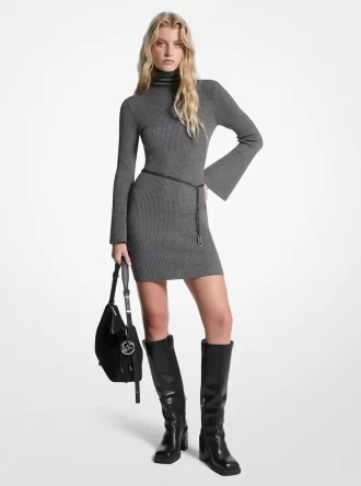 Minikleid aus Wollmischung mit Gürtel