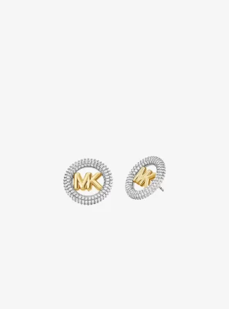 Mittelgroße Ohrstecker mit Logo-Pavé aus edelmetallplattiertem Messing