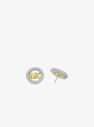 Mittelgroße Ohrstecker mit Logo-Pavé aus edelmetallplattiertem Messing