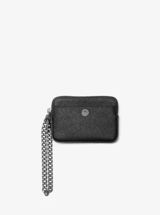 Mittelgroßes Kartenetui aus Saffiano-Leder mit Kette
